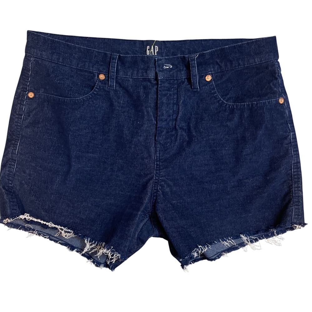 Gap Navy Blue Corduroy Frayed Hem Shorts Size 10 Cut Off Stretch Indigo New - Picture 2 of 5